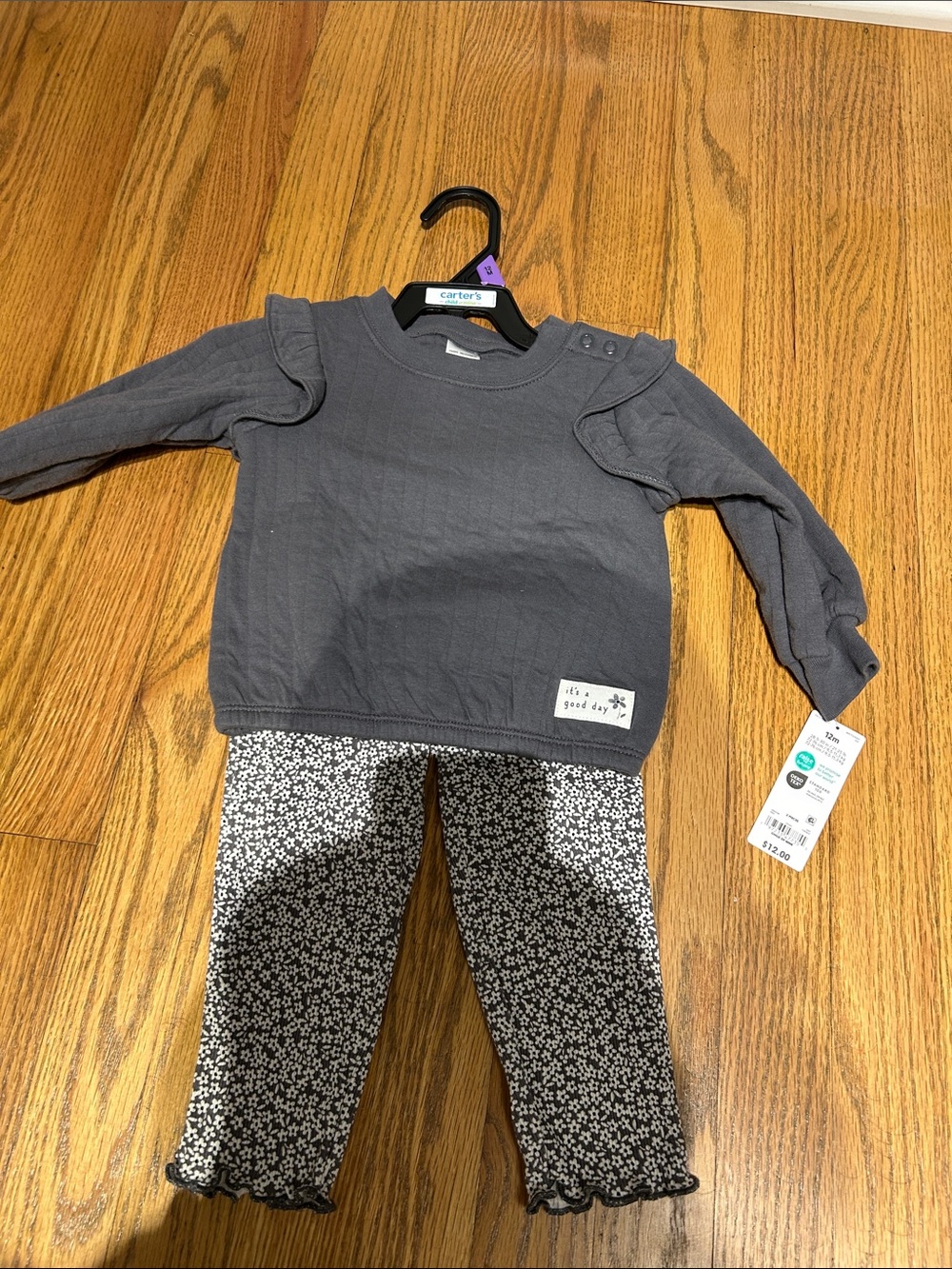 Carter's Charcoal Ruffle Shoulder Sweatshirt Set
